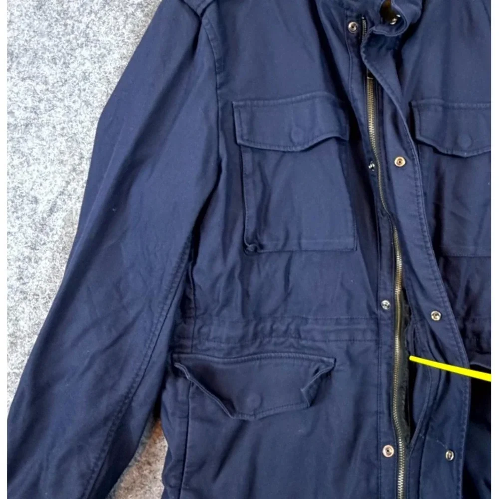 Banana Republic Field Jacket Mens L Blue Water Repellent Outerwear Hidden Hood